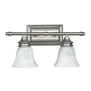 Sunset Lighting-F2502-80-Two Light Bath Bar   Bright Satin Nickel Finish with Faux Alabaster Glass