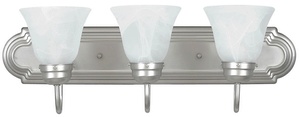 Sunset Lighting-F3563-53-Three Light Bath Vanity   Satin Nickel Finish with Faux Alabaster Glass