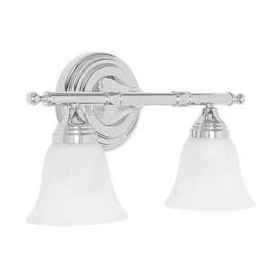 Sunset Lighting-F3652-15-Two Light Bath Bar   Polished Chrome Finish with Faux Alabaster Glass