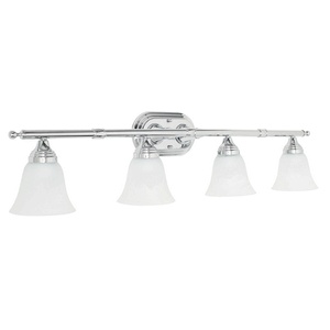 Sunset Lighting-F3654-15-Four Light Bath Bar   Polished Chrome Finish with Faux Alabaster Glass