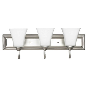 Sunset Lighting-F3693-53-Three Light Square Bath Vanity   Satin Nickel Finish with Frosted Milk Glass