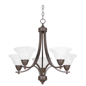 Sunset Lighting-F5165-54-Metropolitan - Five Light Square Chandelier   Painted Pewter Finish with Faux Alabaster Glass