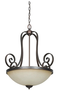 Sunset Lighting-F5267-26-Provano - Three Light Large Bowl Pendant   Tique Finish with Buttercup Glass