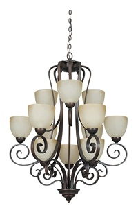Sunset Lighting-F5269-26-Provano - Twelve Light 3-Tier Chandelier   Tique Finish with Buttercup Glass