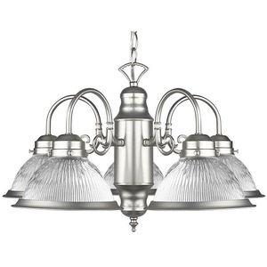 Sunset Lighting-F6313-53-Five Light Chandelier   Satin Nickel Finish with Clear Prismatic Glass