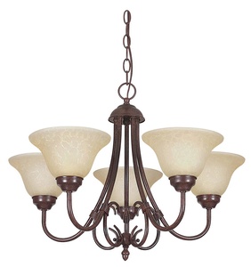 Sunset Lighting-F6375-62-Madrid - Five Light Chandelier   Rubbed Bronze Finish with Tea-Stained Glass