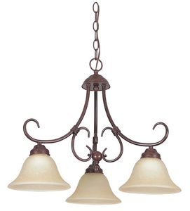 Sunset Lighting-F6393-62-Madrid - Three Light Chandelier   Rubbed Bronze Finish with Tea-Stained Glass