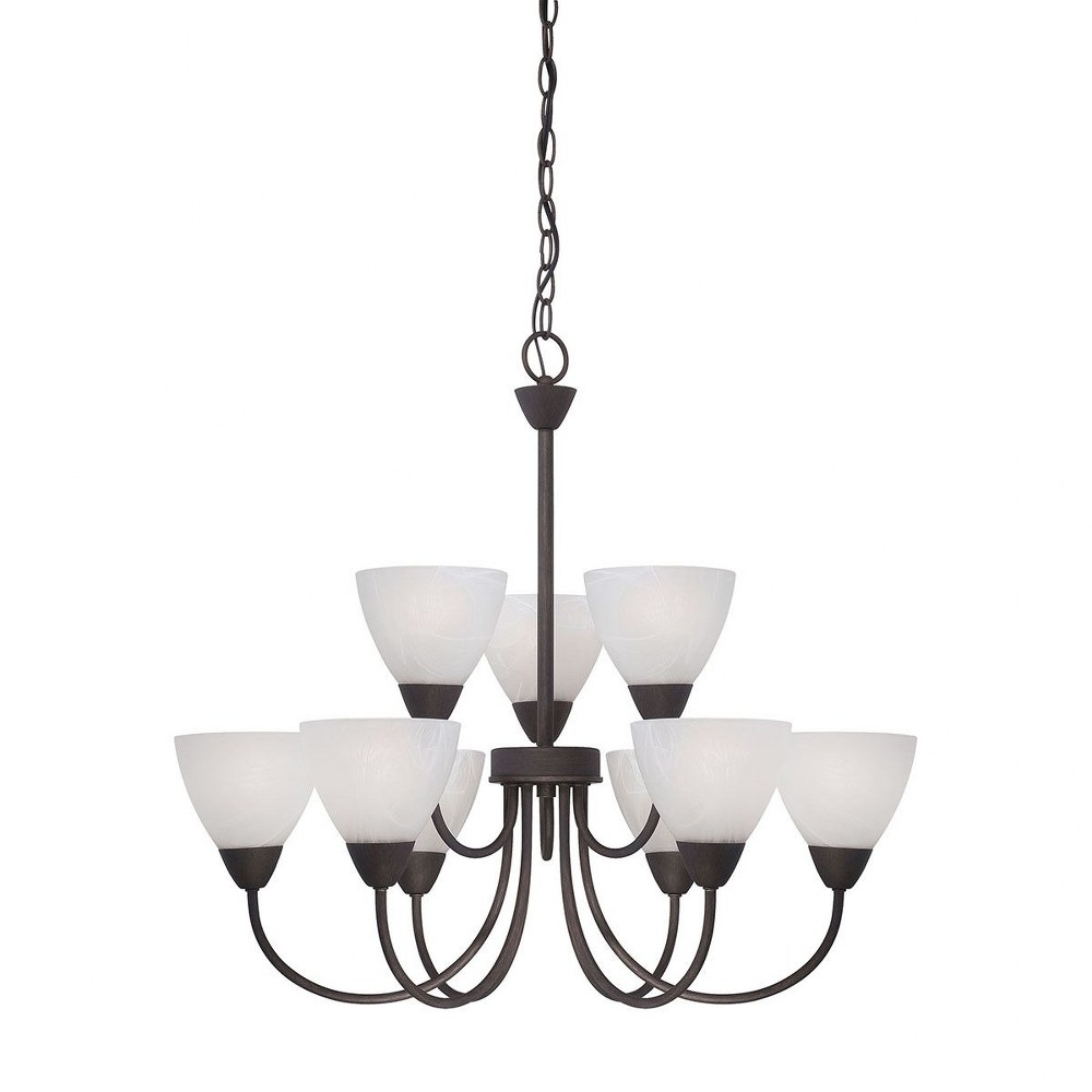 Thomas Lighting-190036763-Tia - Nine Light 2-Tier Chandelier Painted Bronze  Matte Nickel Finish with Etched Swirl Glass