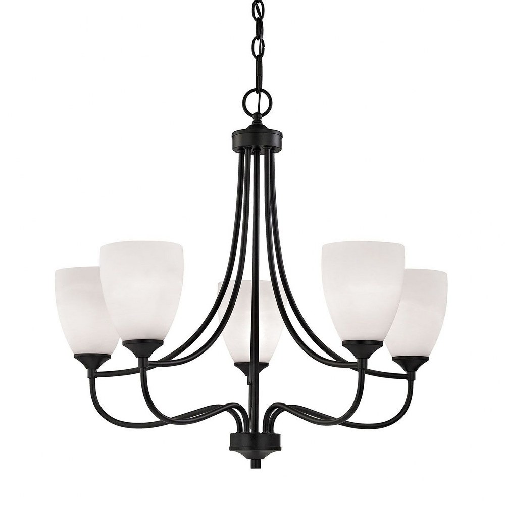 Thomas Lighting-2005CH/10-Arlington - Five Light Chandelier   Oil Rubbed Bronze Finish with White Glass