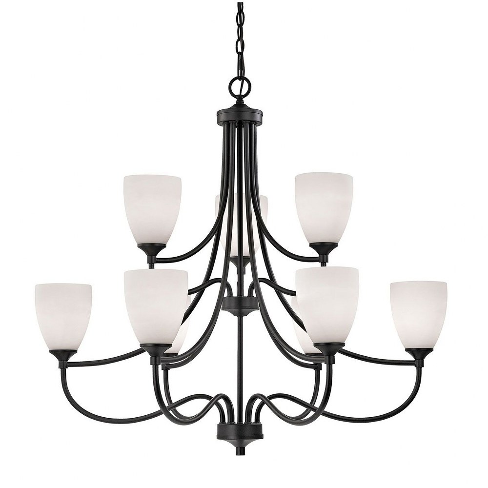 Thomas Lighting-2009CH/10-Arlington - Nine Light 2-Tier Chandelier   Oil Rubbed Bronze Finish with White Glass