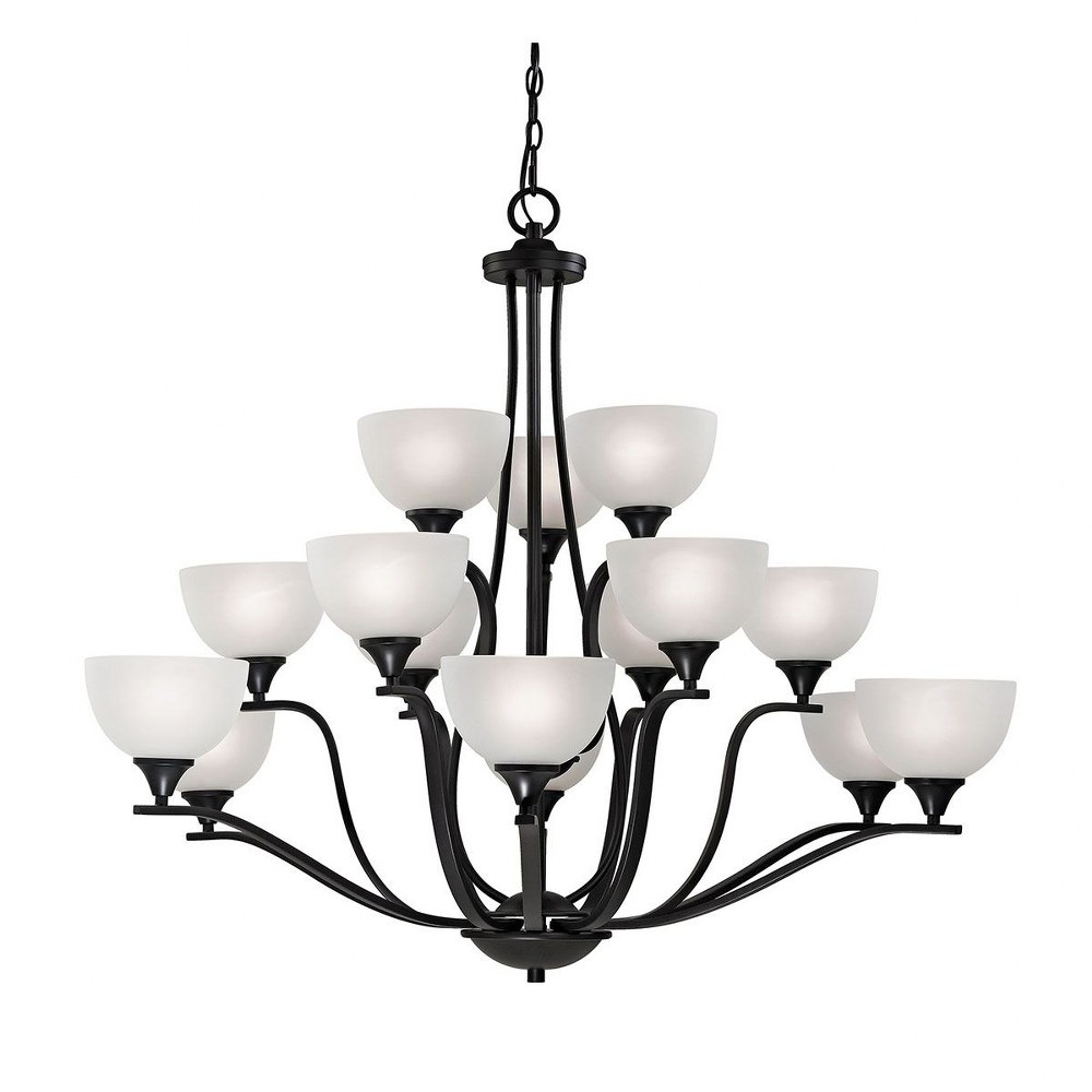 Thomas Lighting-2115CH/10-Bristol Lane - Fifteen Light Chandelier Oil Rubbed Bronze  Oil Rubbed Bronze Finish with White Glass
