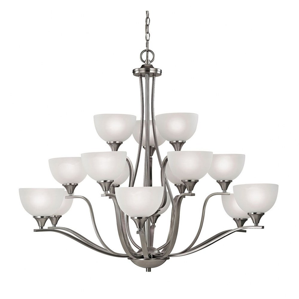 Thomas Lighting-2115CH/20-Bristol Lane - Fifteen Light Chandelier Brushed Nickel  Oil Rubbed Bronze Finish with White Glass