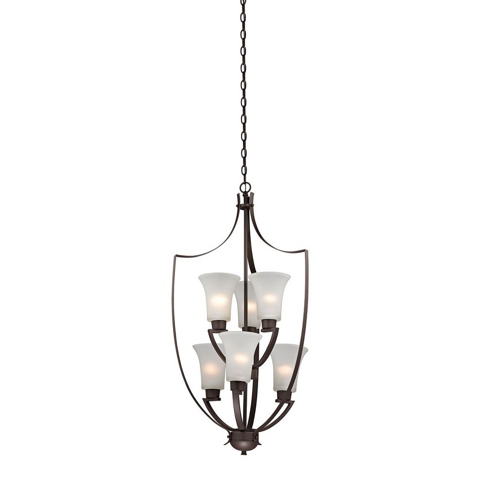 Thomas Lighting-7726FY/10-Foyer - Six Light Chandelier Oil Rubbed Bronze  Brushed Nickel Finish with White Glass
