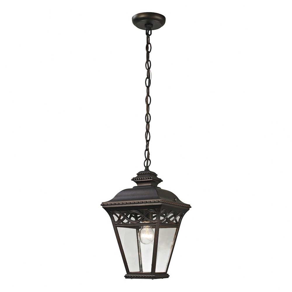 Thomas Lighting-8511EH/70-Mendham - One Light Medium Hanging Lantern   Hazelnut Bronze Finish with Clear Glass