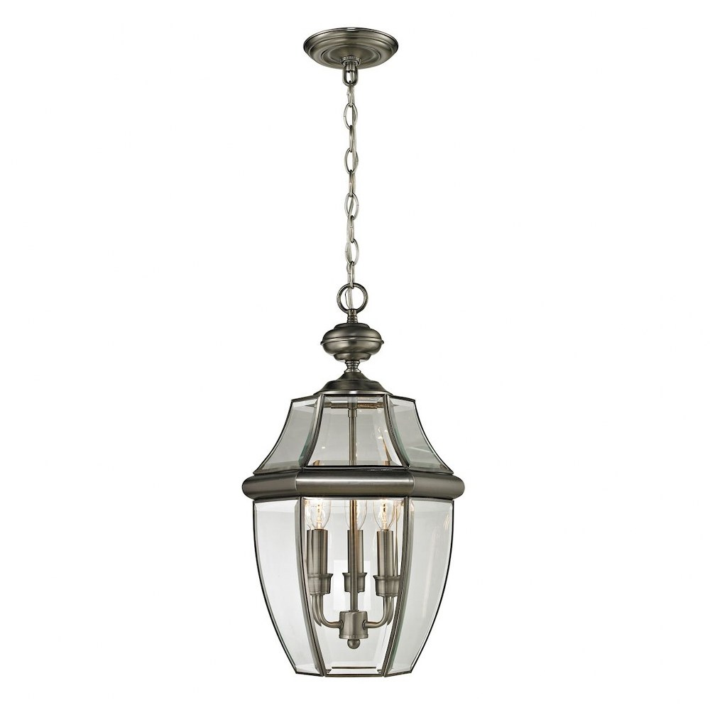 Thomas Lighting-8603EH/80-Ashford - Three Light Large Outdoor Hanging Lantern Antique Nickel  Antique Nickel Finish with Clear Beveled Glass