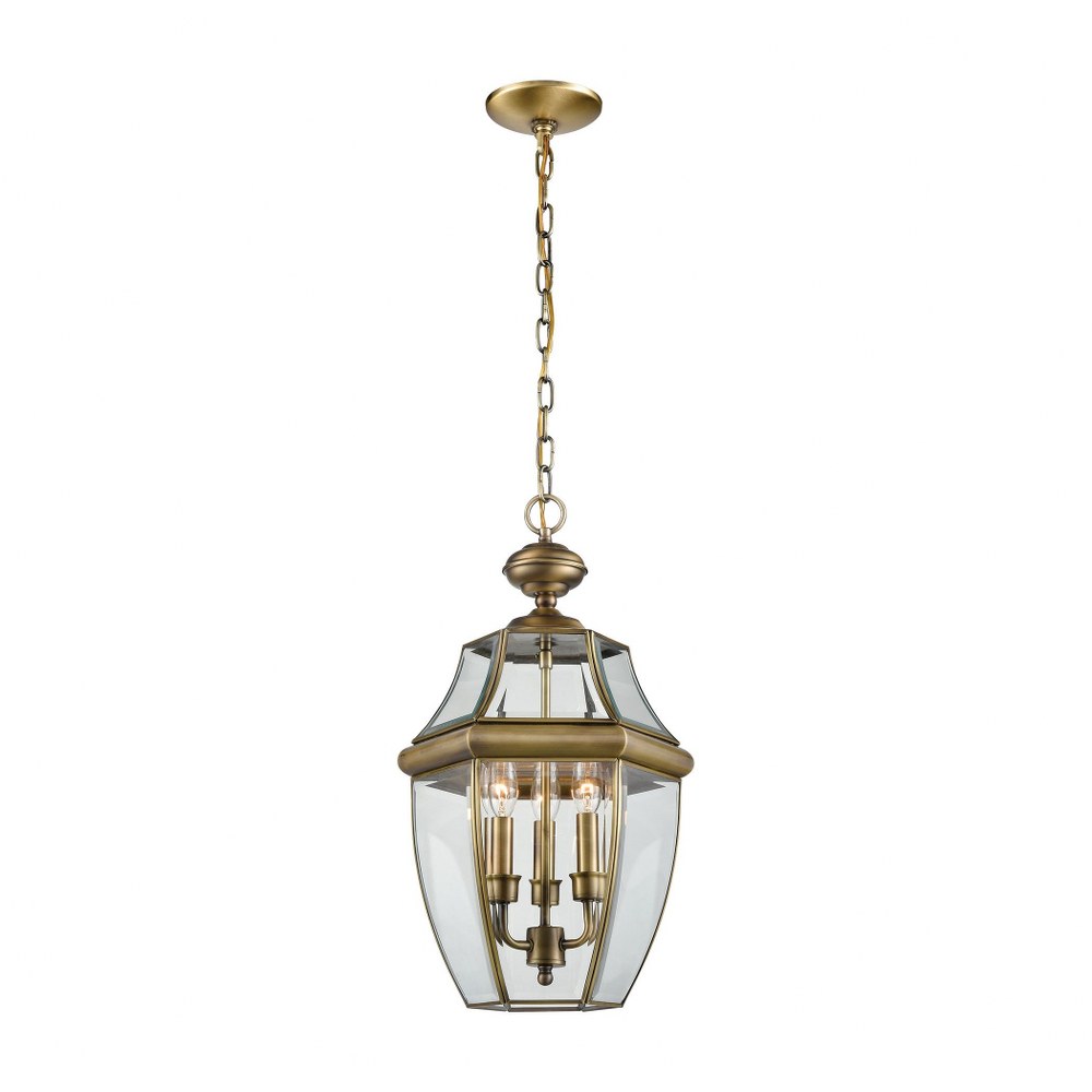 Thomas Lighting-8603EH/89-Ashford - Three Light Large Outdoor Hanging Lantern   Antique Brass Finish with Clear Beveled Glass