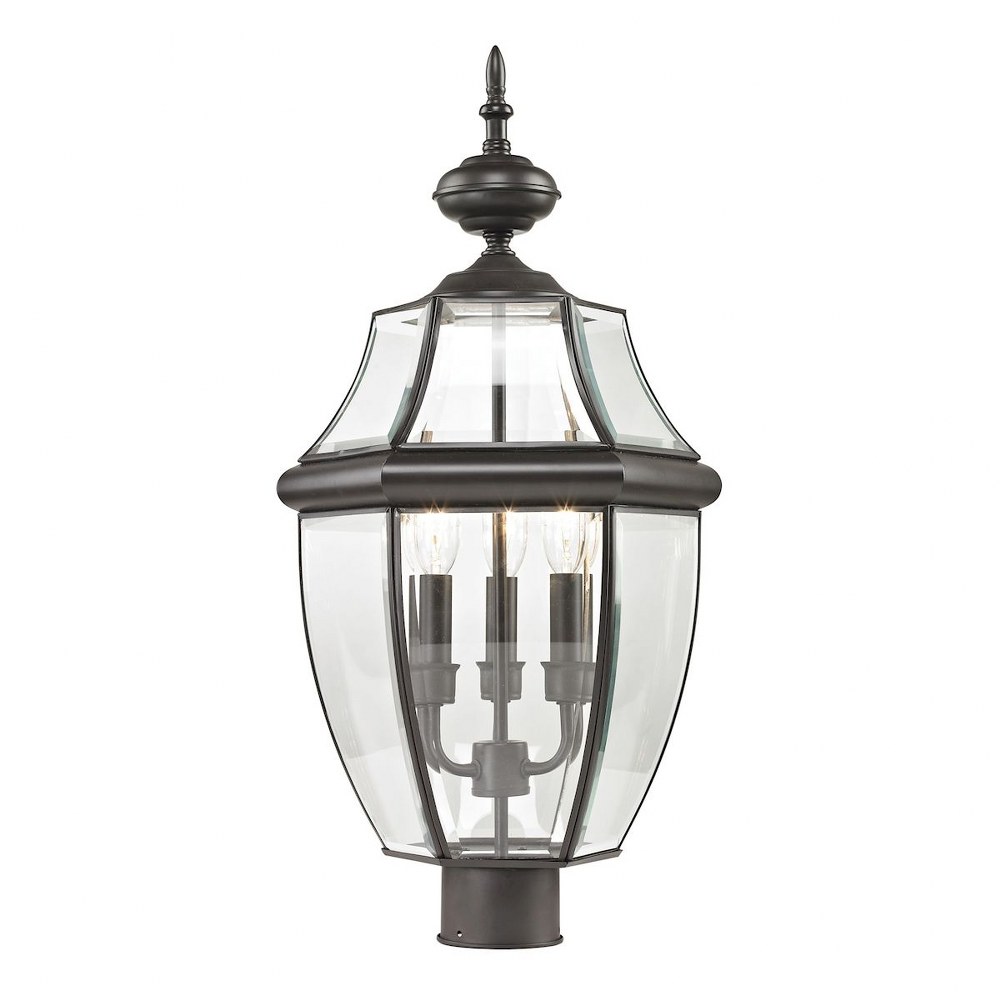 Thomas Lighting-8603EP/75-Ashford - Three Light Large Outdoor Post Lantern Oil Rubbed Bronze  Black Finish with Clear Beveled Glass