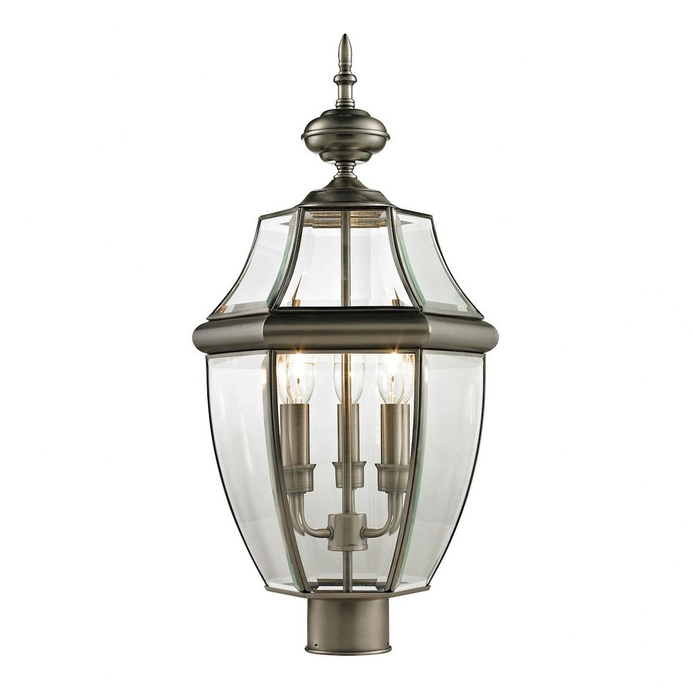 Thomas Lighting-8603EP/80-Ashford - Three Light Large Outdoor Post Lantern Antique Nickel  Black Finish with Clear Beveled Glass