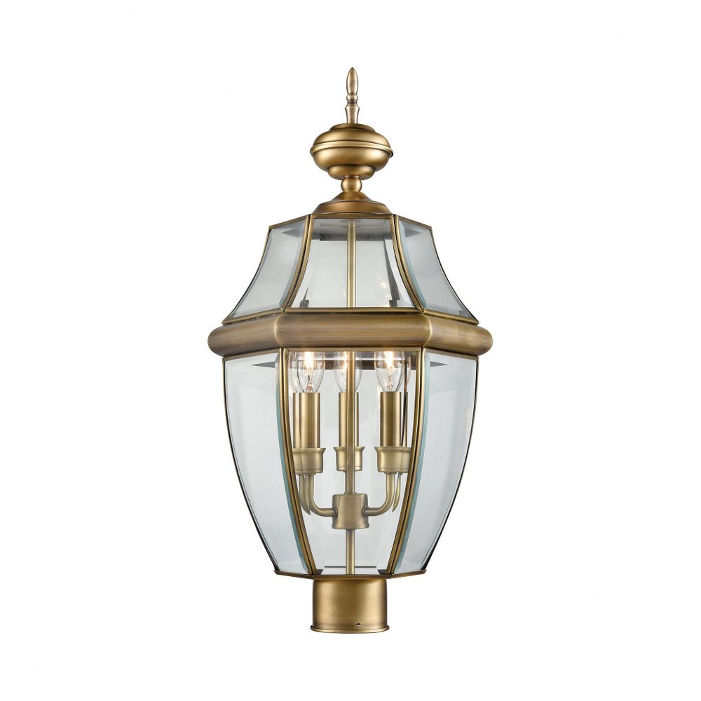 Thomas Lighting-8603EP/89-Ashford - Three Light Large Outdoor Post Lantern   Antique Brass Finish with Clear Beveled Glass