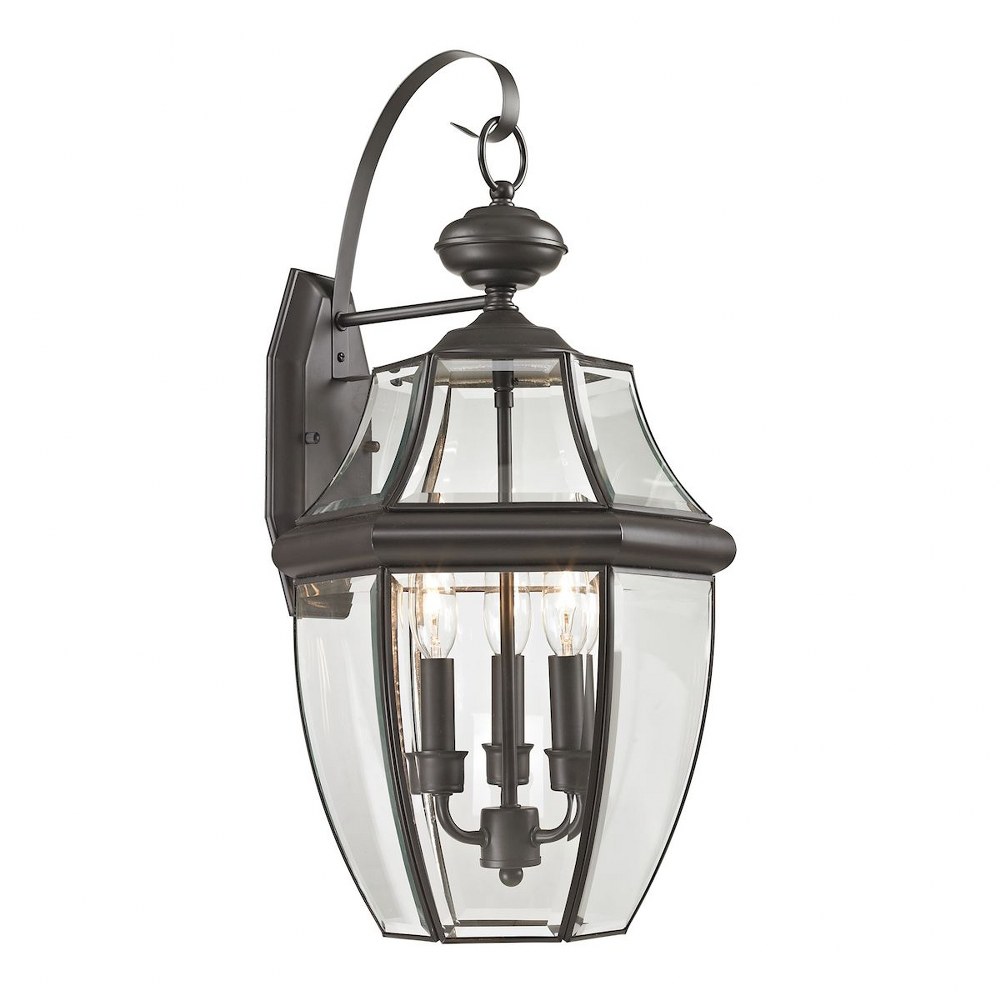 Thomas Lighting-8603EW/75-Ashford - Three Light Large Outdoor Coach Lantern Oil Rubbed Bronze  Black Finish with Clear Beveled Glass