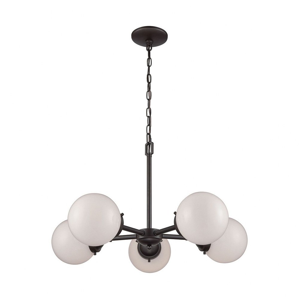 Thomas Lighting-CN120521-Beckett - Five Light Chandelier   Oil Rubbed Bronze Finish with White Glass