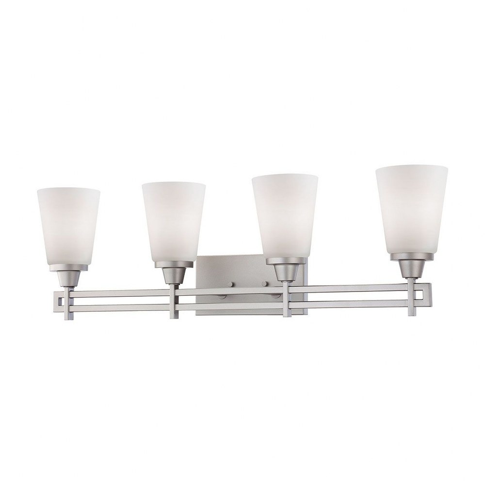 Thomas Lighting-TV0010117-Wright - Four Light Bath Vanity   Matte Nickel Finish with Etched White Glass