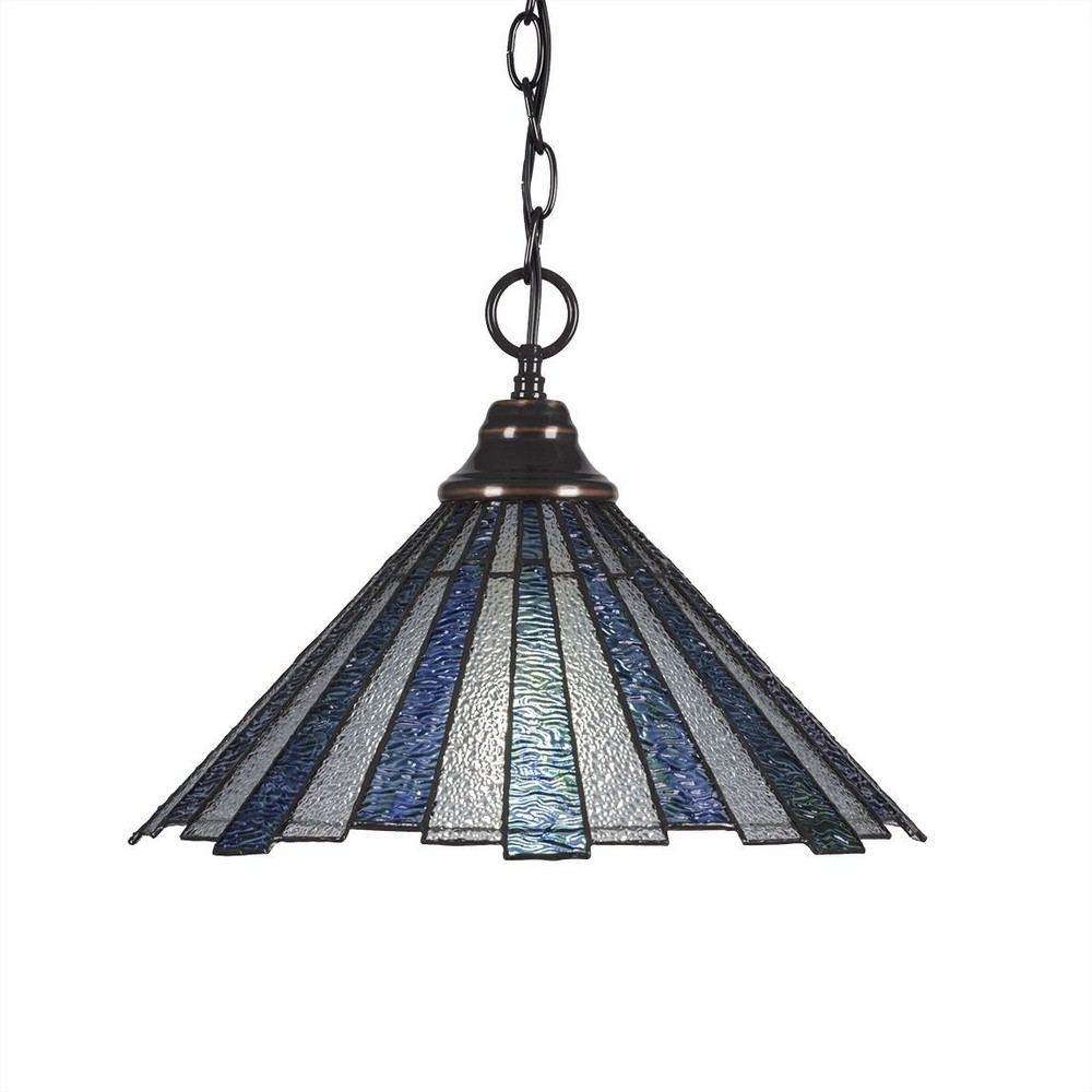 Toltec Lighting-10-BC-932-Any - 1 Light Chain Hung Pendant-11.5 Inches Tall and 16 Inches Wide Black Copper Sea Ice Art Matte Black Finish with Amber Dragonfly Tiffany Glass