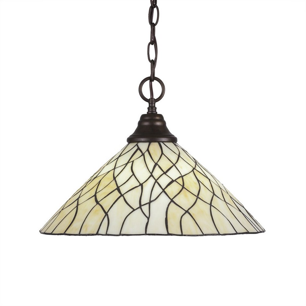 Toltec Lighting-10-BRZ-911-Any - 1 Light Chain Hung Pendant-11.5 Inches Tall and 16 Inches Wide Bronze Sandhill Art Matte Black Finish with Amber Dragonfly Tiffany Glass