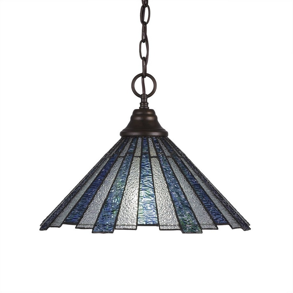 Toltec Lighting-10-BRZ-932-Any - 1 Light Chain Hung Pendant-11.5 Inches Tall and 16 Inches Wide Bronze Sea Ice Art Matte Black Finish with Amber Dragonfly Tiffany Glass