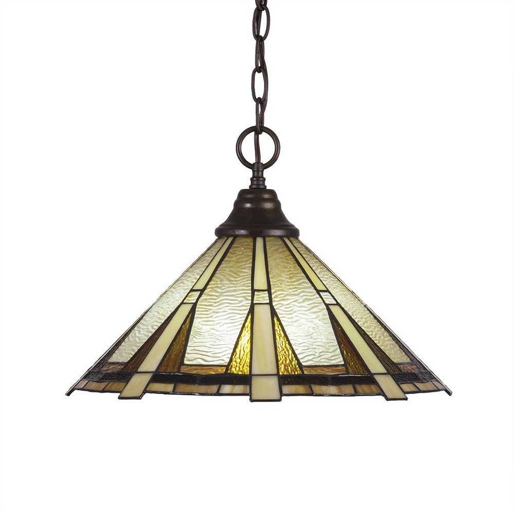 Toltec Lighting-10-BRZ-934-Any - 1 Light Chain Hung Pendant-11.5 Inches Tall and 16 Inches Wide Bronze Zion Art Matte Black Finish with Amber Dragonfly Tiffany Glass