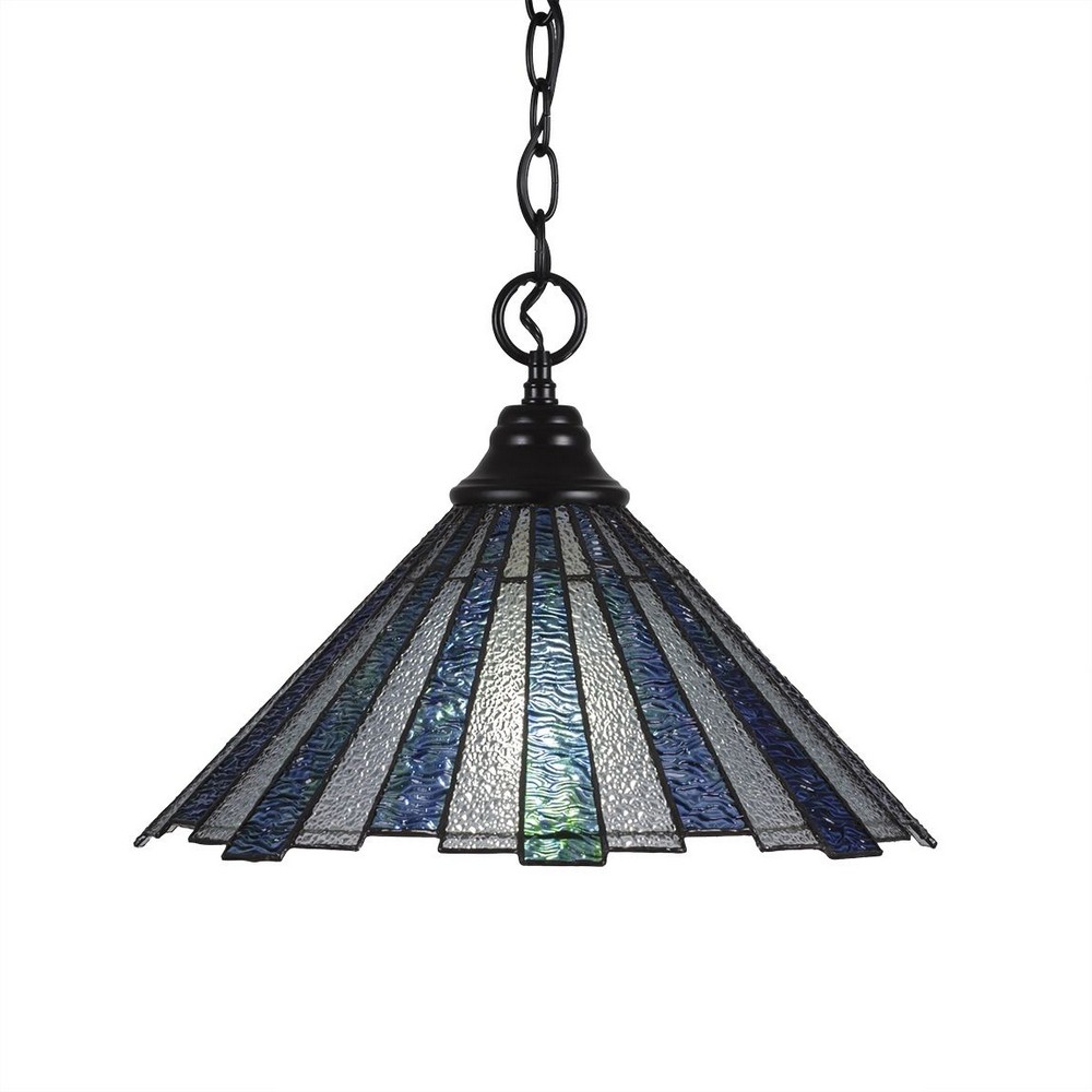 Toltec Lighting-10-MB-932-Any - 1 Light Chain Hung Pendant-11.5 Inches Tall and 16 Inches Wide Matte Black Sea Ice Art Matte Black Finish with Amber Dragonfly Tiffany Glass