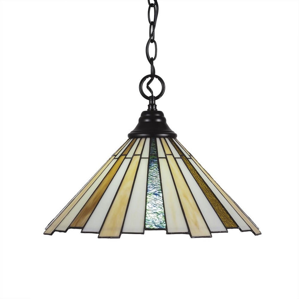 Toltec Lighting-10-MB-933-Any - 1 Light Chain Hung Pendant-11.5 Inches Tall and 16 Inches Wide Matte Black Sequoia Art Matte Black Finish with Amber Dragonfly Tiffany Glass