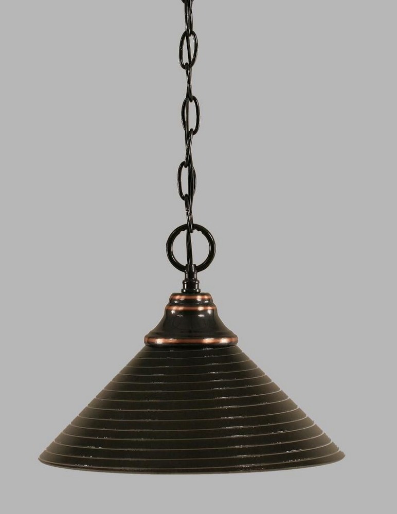 Toltec Lighting-10-BC-442-Hung-One Light Chain Pendant-14 Inches Wide by 9.75 Inches High   Black Copper Finish with Charcoal Spiral Glass
