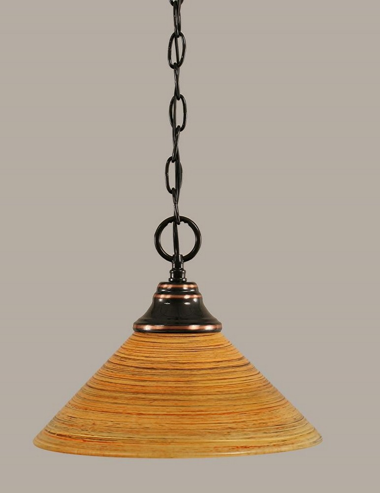 Toltec Lighting-10-BC-444-Hung-One Light Chain Pendant-14 Inches Wide by 9.75 Inches High   Black Copper Finish with Firre Saturn Glass