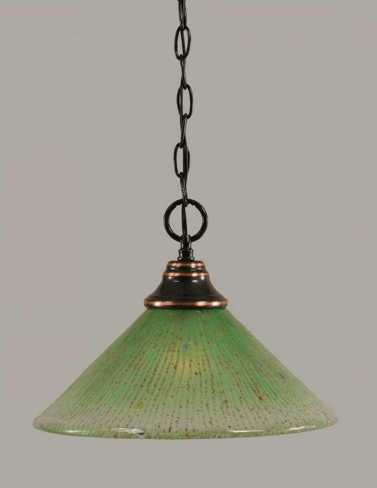 Toltec Lighting-10-BC-447-Hung-One Light Chain Pendant-14 Inches Wide by 9.75 Inches High   Black Copper Finish with Kiwi Green Crystal Glass
