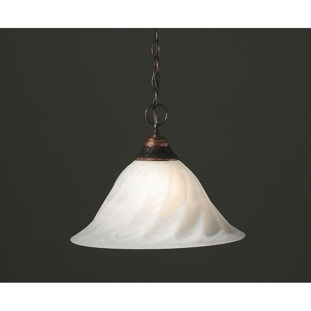 Toltec Lighting-10-BC-5731-Hung-One Light Chain Pendant-14 Inches Wide by 10.75 Inches High   Black Copper Finish with White Alabaster Swirl Glass