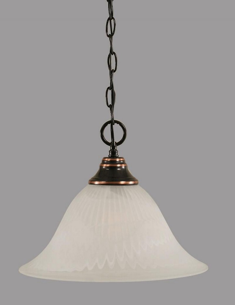 Toltec Lighting-10-BC-5831-Hung-One Light Chain Pendant-14 Inches Wide by 10.75 Inches High   Black Copper Finish with White Alabaster Glass