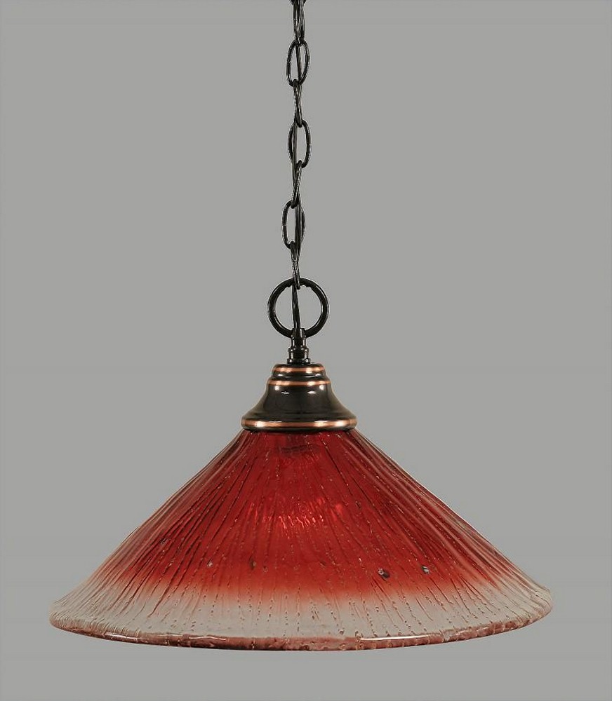 Toltec Lighting-10-BC-716-Hung-One Light Chain Pendant-15 Inches Wide by 11.5 Inches High   Black Copper Finish with Raspberry Crystal Glass