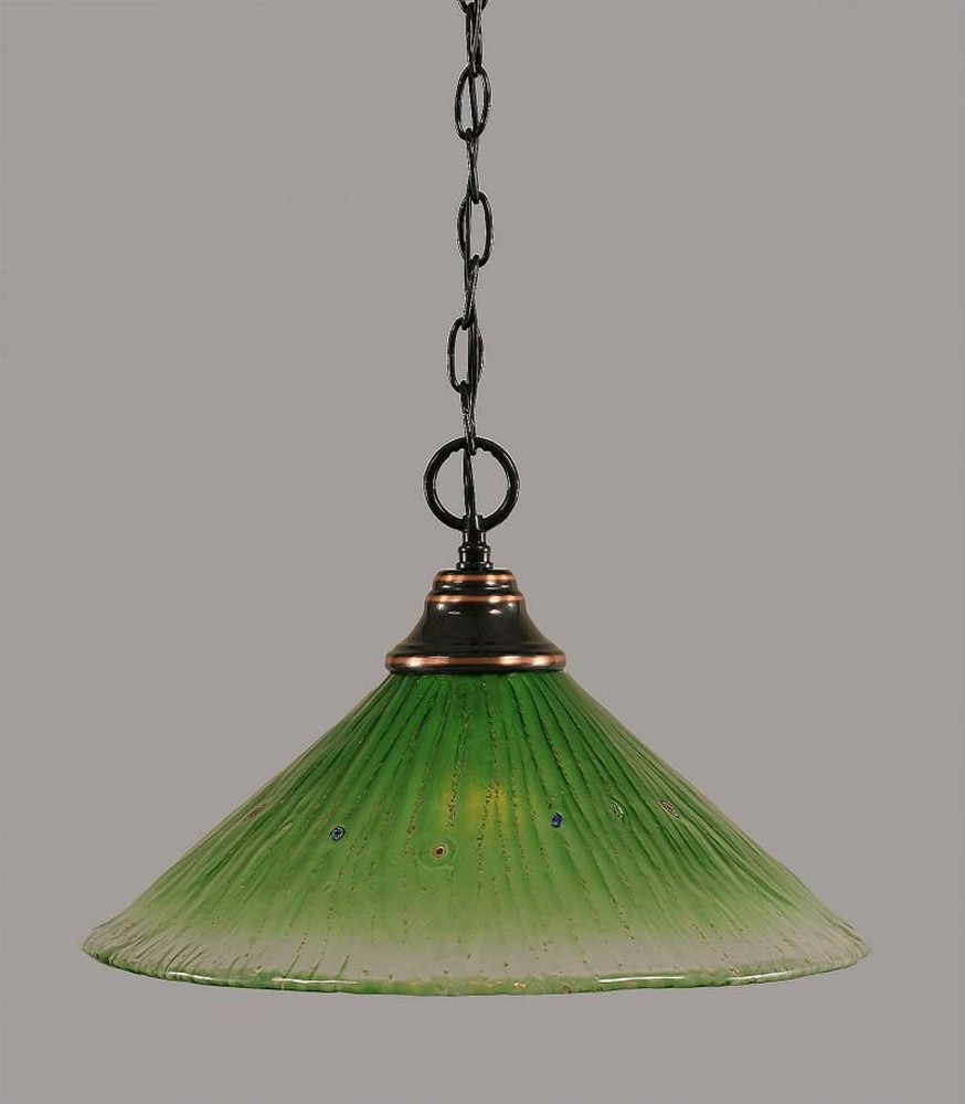 Toltec Lighting-10-BC-717-Hung-One Light Chain Pendant-15 Inches Wide by 11.5 Inches High   Black Copper Finish with Kiwi Green Crystal Glass