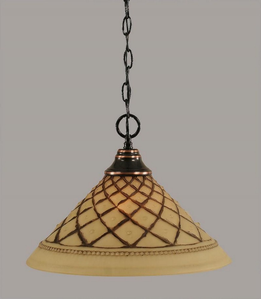 Toltec Lighting-10-BC-718-Hung-One Light Chain Pendant-15 Inches Wide by 11.5 Inches High   Black Copper Finish with Chocolate Icing Glass