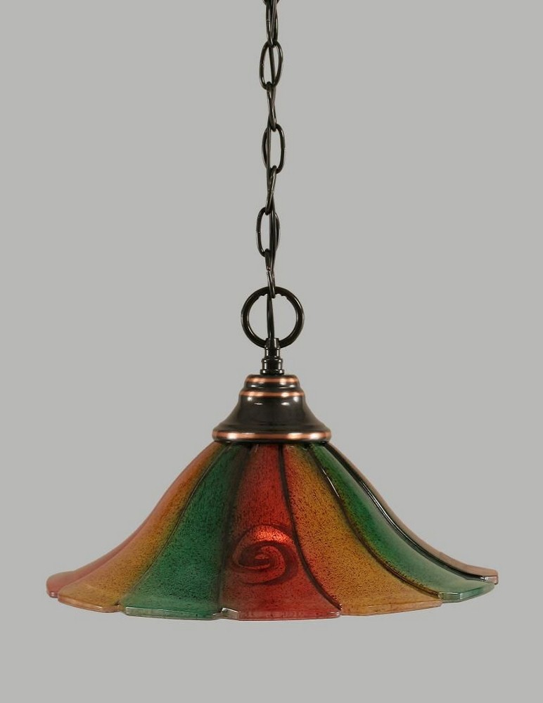 Toltec Lighting-10-BC-764-Any - 1 Light Chain Hung Pendant-9.25 Inches Tall and 14 Inches Wide Black Copper Mardi Gras Chrome Finish with Mardi Gras Glass
