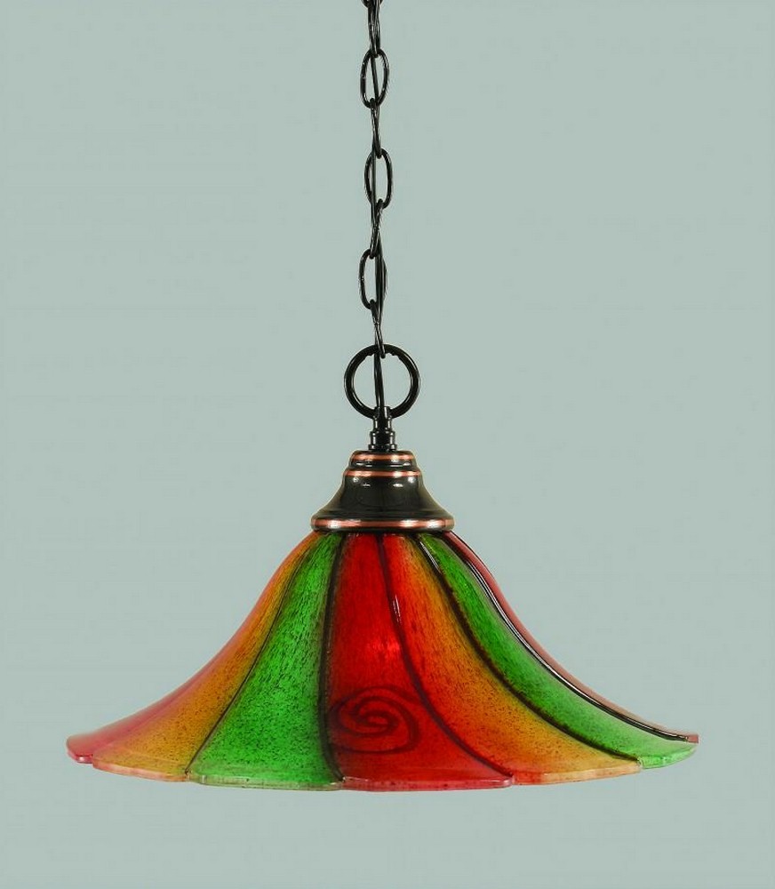 Toltec Lighting-10-BC-767-Hung-One Light Chain Pendant-16 Inches Wide by 10.25 Inches High   Black Copper Finish with Mardi Gras Glass