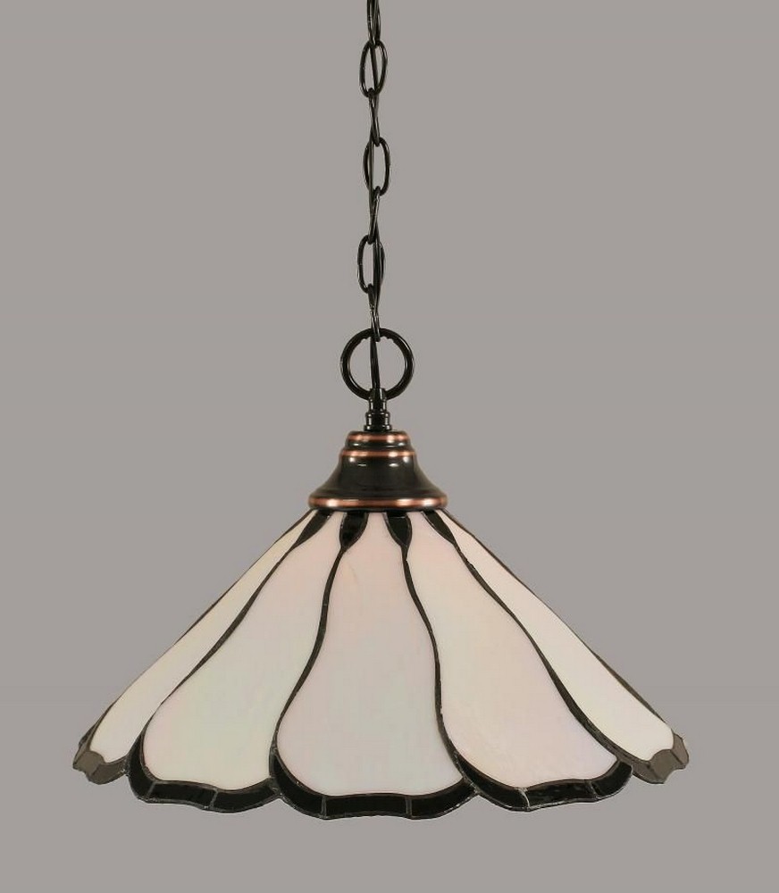 Toltec Lighting-10-BC-912-Any - 1 Light Chain Hung Pendant-11.5 Inches Tall and 16 Inches Wide Black Copper Pearl/Black Flair Art Matte Black Finish with Amber Dragonfly Tiffany Glass