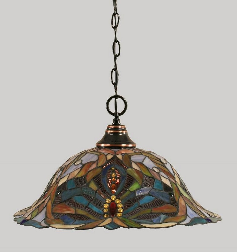 Toltec Lighting-10-BC-990-Any - 1 Light Chain Hung Pendant-11.25 Inches Tall and 19 Inches Wide Black Copper Kaleidoscope Art Bronze Finish with Kaleidoscope Tiffany Glass