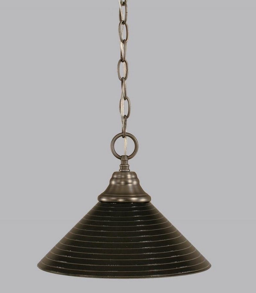 Toltec Lighting-10-BN-442-Hung-One Light Chain Pendant-14 Inches Wide by 9.75 Inches High   Brushed Nickel Finish with Charcoal Spiral Glass