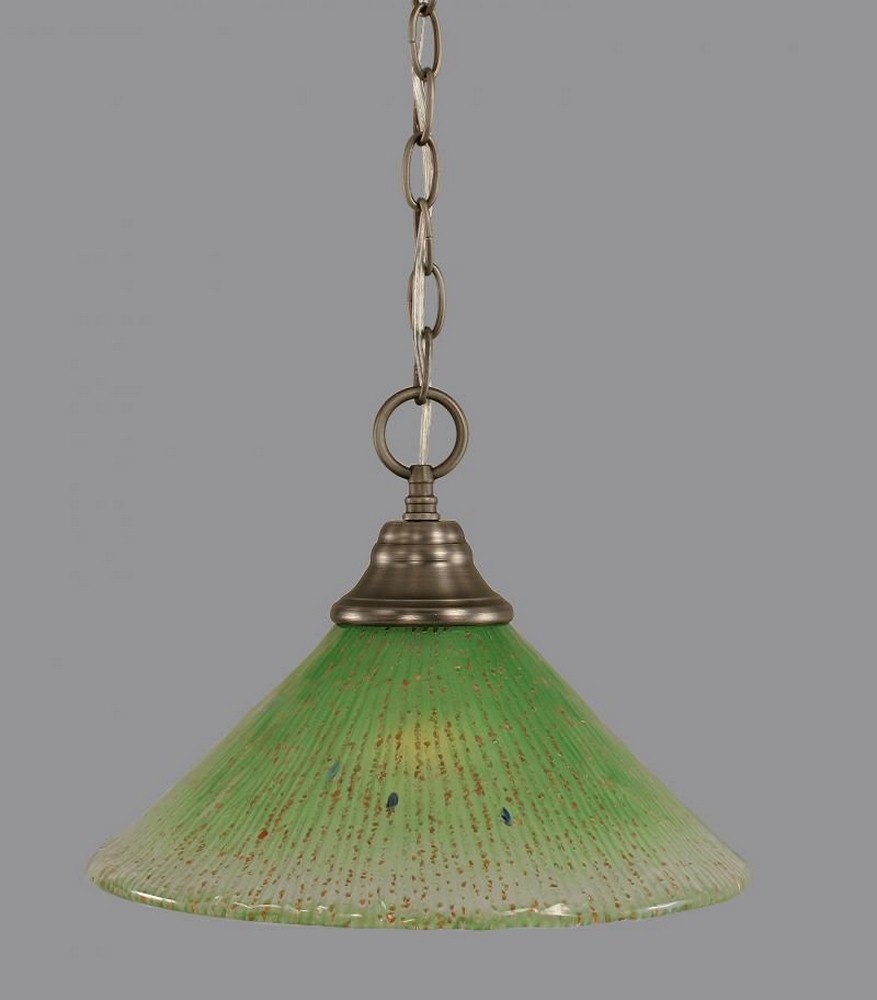 Toltec Lighting-10-BN-447-Hung-One Light Chain Pendant-14 Inches Wide by 9.75 Inches High   Brushed Nickel Finish with Kiwi Green Crystal Glass