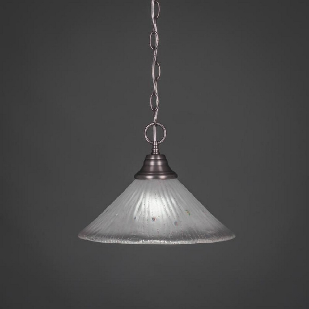 Toltec Lighting-10-BN-701-Hung-One Light Chain Pendant-14 Inches Wide by 9.75 Inches High   Brushed Nickel Finish with Frosted Crystal Glass