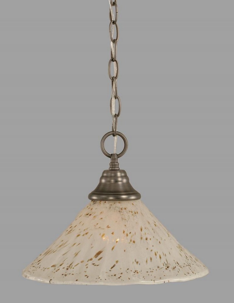 Toltec Lighting-10-BN-702-Hung-One Light Chain Pendant-14 Inches Wide by 9.75 Inches High   Brushed Nickel Finish with Gold Ice Glass