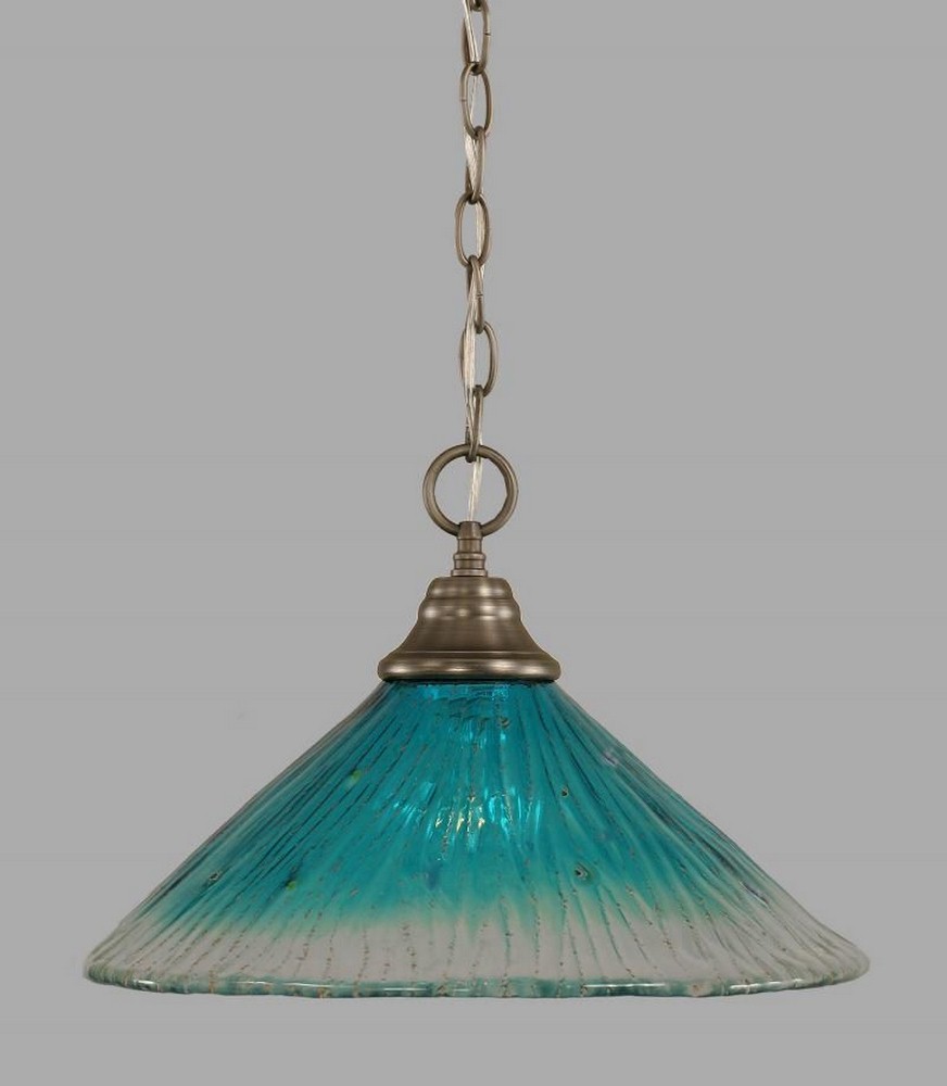 Toltec Lighting-10-BN-715-Hung-One Light Chain Pendant-15 Inches Wide by 11.5 Inches High   Brushed Nickel Finish with Teal Crystal Glass