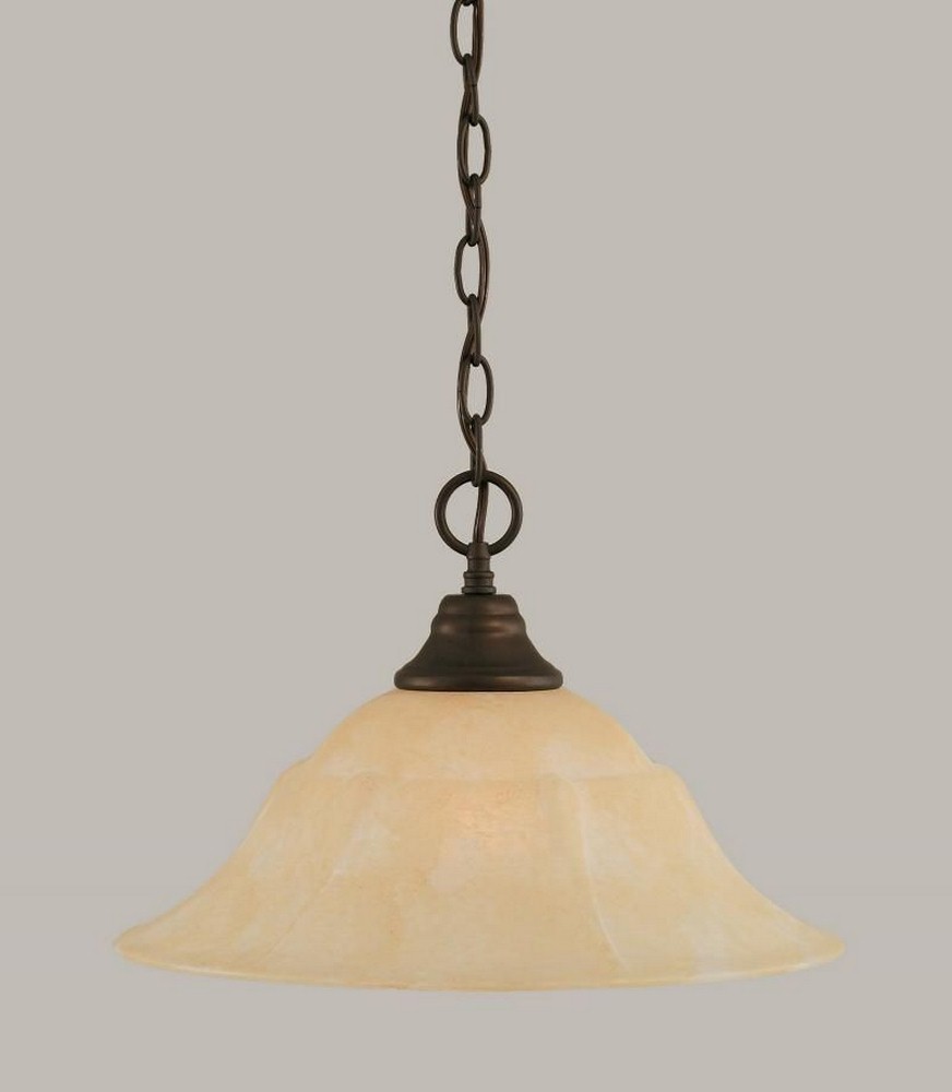 Toltec Lighting-10-BRZ-53613-Hung-One Light Chain Pendant-15 Inches Wide by 11.5 Inches High   Bronze Finish with Amber Marble Glass